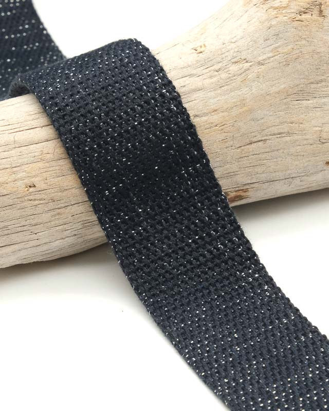 Sangle Coton Lurex Argent 30MM Marine - Maison Klem